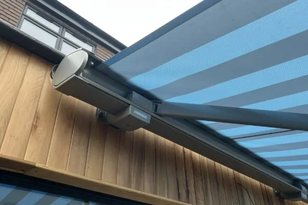 blue striped markilux 6000 awning frame
