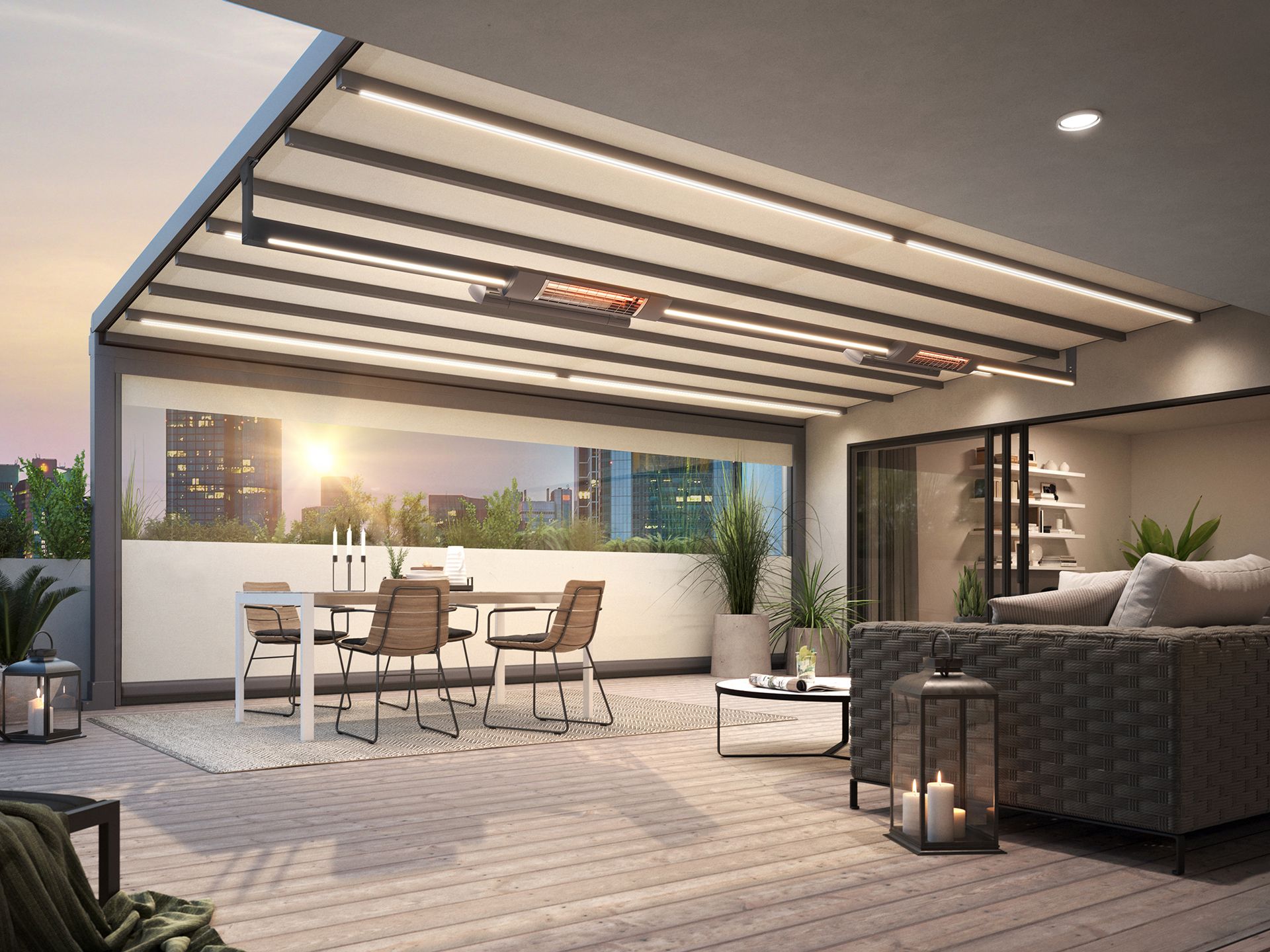 Markilux Pergola Stretch extended over a large terrace, installed by AQ Blinds